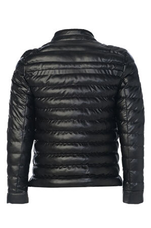 Sivaist Erkek Siyah Slim Fit İçi Kalın Kürklü Su İtici Şişme Deri Ceket & Mont
