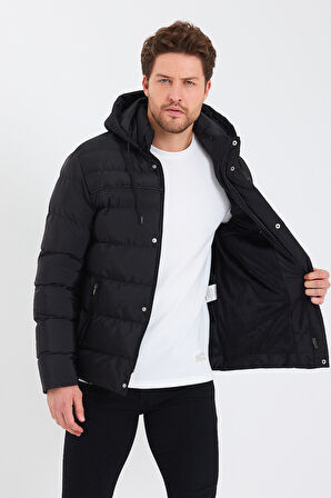 SİVAİST ERKEK KAPÜŞONLU SİYAH SU VE RÜZGAR GEÇİRMEZ REGULAR ŞİŞME KABAN&MONT