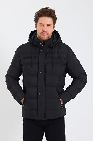 SİVAİST ERKEK KAPÜŞONLU SİYAH SU VE RÜZGAR GEÇİRMEZ REGULAR ŞİŞME KABAN&MONT