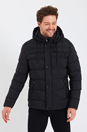 SİVAİST ERKEK KAPÜŞONLU SİYAH SU VE RÜZGAR GEÇİRMEZ REGULAR ŞİŞME KABAN&MONT