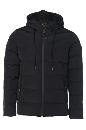 SİVAİST ERKEK SİYAH SU VE RÜZGAR GEÇİRMEZ KAPÜŞONLU KALIN İÇİ KÜRKLÜ ŞİŞME KABAN&MONT