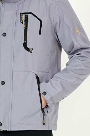 YENİ SEZON ERKEK GRİ SOFTSHELL KAPÜŞONLU İÇ CEPLİ SU VE RÜZGAR GEÇİRMEZ MEVSİMLİK&YAZLIK MONT