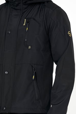 YENİ SEZON ERKEK SİYAH SOFTSHELL KAPÜŞONLU İÇ CEPLİ SU VE RÜZGAR GEÇİRMEZ MEVSİMLİK&YAZLIK MONT