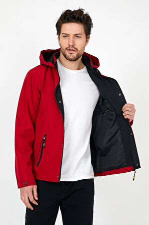 YENİ SEZON ERKEK KIRMIZI SOFTSHELL KAPÜŞONLU İÇ CEPLİ SU VE RÜZGAR GEÇİRMEZ MEVSİMLİK&YAZLIK MONT