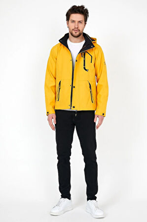 YENİ SEZON ERKEK SARI SOFTSHELL KAPÜŞONLU İÇ CEPLİ SU VE RÜZGAR GEÇİRMEZ MEVSİMLİK&YAZLIK MONT