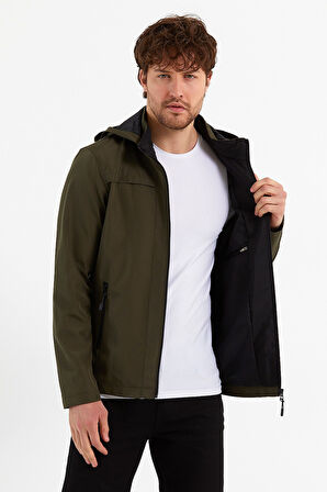 Yeni Sezon Erkek Yeşil Kapüşonlu İç Cepli Su Ve Rüzgar Geçirmez Mevsimlik&Yazlık Mont