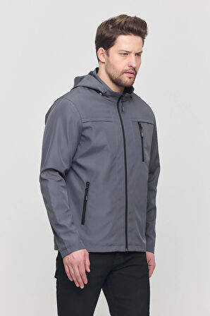 Yeni Sezon Erkek Gri Kapüşonlu İç Cepli Su Ve Rüzgar Geçirmez Mevsimlik&Yazlık Mont