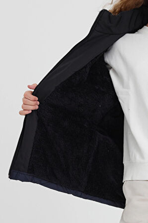 Mavi Kız Çocuk Su Ve Rüzgar Geçirmez Çıkartılabilir Kapüşonlu Kapitone Mont&Kaban