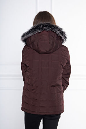 Bordo Kız Çocuk Su Ve Rüzgar Geçirmez Çıkartılabilir Kapüşonlu Kapitone Mont&Kaban