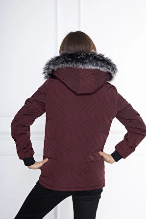 Bordo Kız Çocuk Su Ve Rüzgar Geçirmez Çıkartılabilir Kapüşonlu Kapitone Mont&Kaban