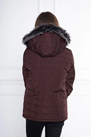 Bordo Kız Çocuk Su Ve Rüzgar Geçirmez Çıkartılabilir Kapüşonlu Kapitone Mont&Kaban