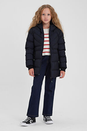 SİVAİST LACİVERT KIZ ÇOCUK SU VE RÜZGAR GEÇİRMEZ İÇİ KALIN KÜRKLÜ YIKANILABİLİR MONT & KABAN