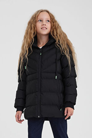 SİVAİST SİYAH KIZ ÇOCUK SU VE RÜZGAR GEÇİRMEZ İÇİ KALIN KÜRKLÜ YIKANILABİLİR MONT & KABAN