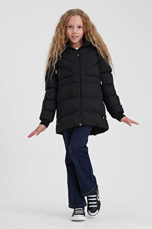 SİVAİST SİYAH KIZ ÇOCUK SU VE RÜZGAR GEÇİRMEZ İÇİ KALIN KÜRKLÜ YIKANILABİLİR MONT & KABAN