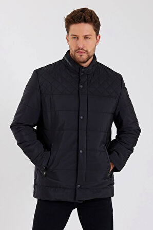 Erkek Siyah Regular İç Cepli İçi Kürklü Yıkanabilir Regular Kapitone Mont&Kaban