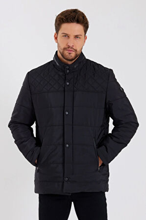 Erkek Siyah Regular İç Cepli İçi Kürklü Yıkanabilir Regular Kapitone Mont&Kaban