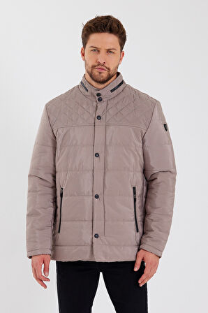 Erkek Krem Regular İç Cepli İçi Kürklü Yıkanabilir Regular Kapitone Mont&Kaban