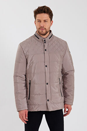 Erkek Krem Regular İç Cepli İçi Kürklü Yıkanabilir Regular Kapitone Mont&Kaban