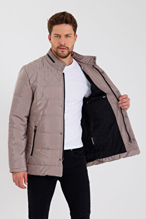 Erkek Krem Regular İç Cepli İçi Kürklü Yıkanabilir Regular Kapitone Mont&Kaban