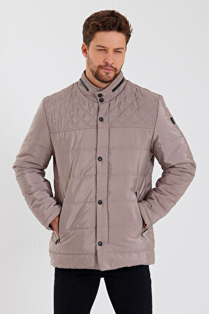 Erkek Krem Regular İç Cepli İçi Kürklü Yıkanabilir Regular Kapitone Mont&Kaban