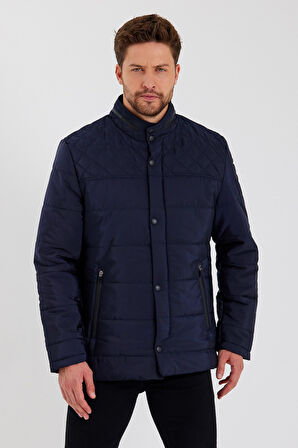Erkek Lacivert Regular İç Cepli İçi Kürklü Yıkanabilir Regular Kapitone Mont&Kaban