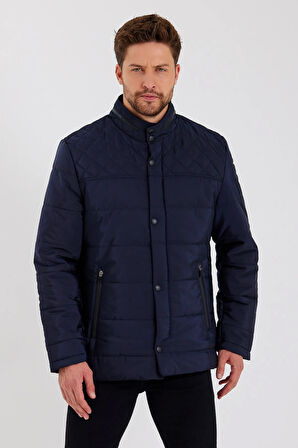 Erkek Lacivert Regular İç Cepli İçi Kürklü Yıkanabilir Regular Kapitone Mont&Kaban