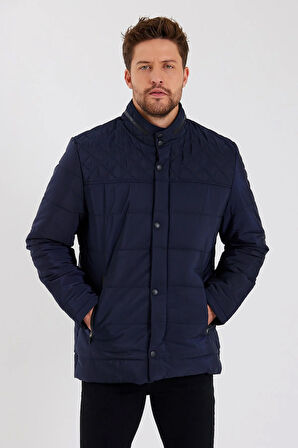 Erkek Lacivert Regular İç Cepli İçi Kürklü Yıkanabilir Regular Kapitone Mont&Kaban