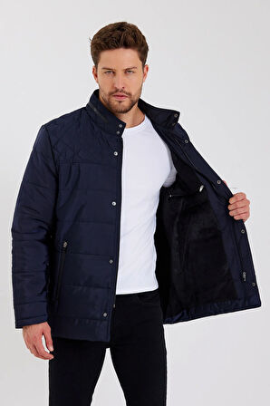 Erkek Lacivert Regular İç Cepli İçi Kürklü Yıkanabilir Regular Kapitone Mont&Kaban