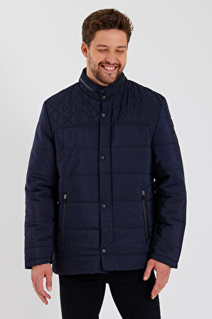 Erkek Lacivert Regular İç Cepli İçi Kürklü Yıkanabilir Regular Kapitone Mont&Kaban