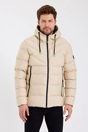 SİVAİST YENİ SEZON ERKEK KREM SU VE RÜZGAR GEÇİRMEZ KAPÜŞONLU KALIN İÇİ KÜRKLÜ ŞİŞME KABAN&MONT