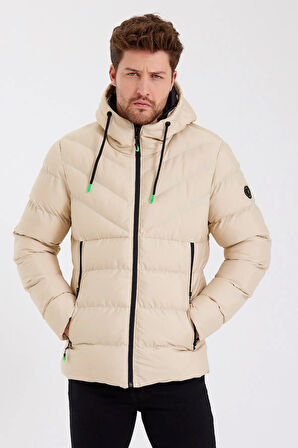 SİVAİST YENİ SEZON ERKEK KREM SU VE RÜZGAR GEÇİRMEZ KAPÜŞONLU KALIN İÇİ KÜRKLÜ ŞİŞME KABAN&MONT