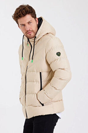 SİVAİST YENİ SEZON ERKEK KREM SU VE RÜZGAR GEÇİRMEZ KAPÜŞONLU KALIN İÇİ KÜRKLÜ ŞİŞME KABAN&MONT