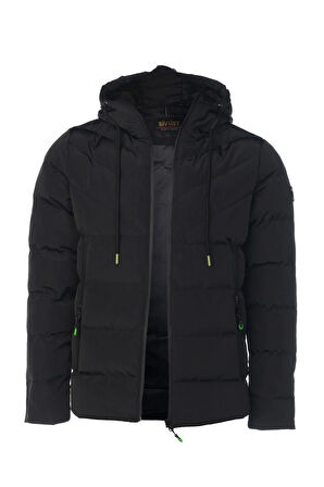 SİVAİST ERKEK SİYAH SU VE RÜZGAR GEÇİRMEZ KAPÜŞONLU KALIN İÇİ KÜRKLÜ ŞİŞME KABAN&MONT