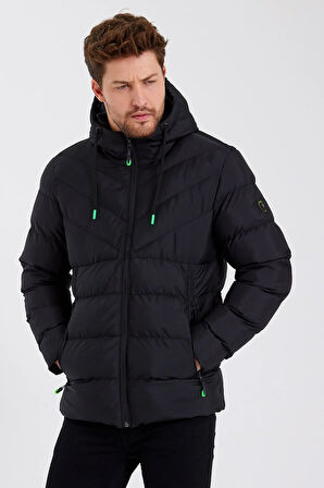 SİVAİST YENİ SEZON ERKEK SİYAH SU VE RÜZGAR GEÇİRMEZ KAPÜŞONLU KALIN İÇİ KÜRKLÜ ŞİŞME KABAN&MONT