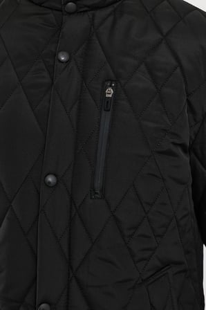 Erkek Siyah Standart Fit Normal Kesim İçi Kürklü Dik Yaka Çıtçıtlı Dolgulu Desenli Overcoat