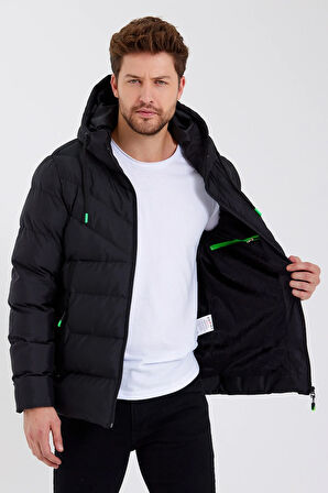 SİVAİST YENİ SEZON ERKEK SİYAH SU VE RÜZGAR GEÇİRMEZ KAPÜŞONLU KALIN İÇİ KÜRKLÜ ŞİŞME KABAN&MONT