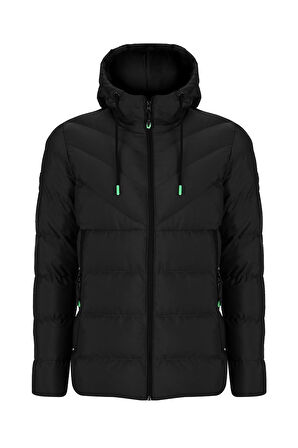 SİVAİST YENİ SEZON ERKEK SİYAH SU VE RÜZGAR GEÇİRMEZ KAPÜŞONLU KALIN ŞİŞME MİGROGELLİ KABAN & MONT