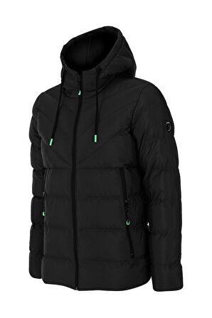 SİVAİST YENİ SEZON ERKEK SİYAH SU VE RÜZGAR GEÇİRMEZ KAPÜŞONLU KALIN ŞİŞME MİGROGELLİ KABAN & MONT