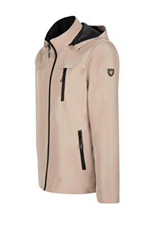 Erkek Krem %100 Su Geçirmez İç Cepli Çıkartılabilir Kapüşonlu Yazlık Mont