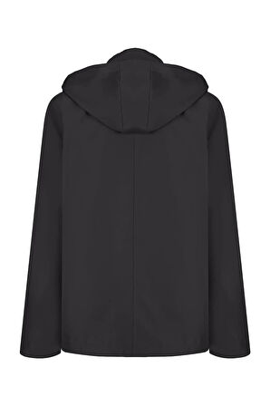 Erkek Siyah %100 Su Geçirmez İç Cepli Çıkartılabilir Kapüşonlu Yazlık Mont