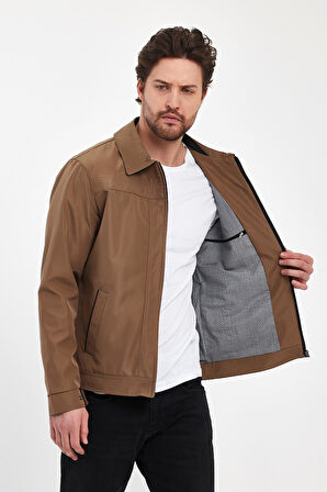 Erkek Kahverengi Hakim Yaka Çok Cepli Su Ve Rüzgar İtici Mevsimlik Mont&Ceket