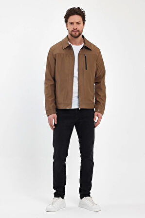 Erkek Kahverengi Hakim Yaka Çok Cepli Su Ve Rüzgar İtici Mevsimlik Mont&Ceket