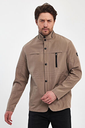 Erkek Krem Regular Uzun Mevsimlik Pamuk Polyester Karışımlı Safari Mont&Ceket