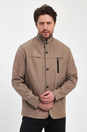 Erkek Krem Regular Uzun Mevsimlik Pamuk Polyester Karışımlı Safari Mont&Ceket