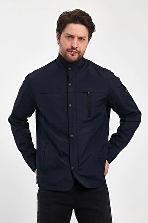 Erkek Lacivert Regular Uzun Mevsimlik Pamuk Polyester Karışımlı Safari Mont&Ceket