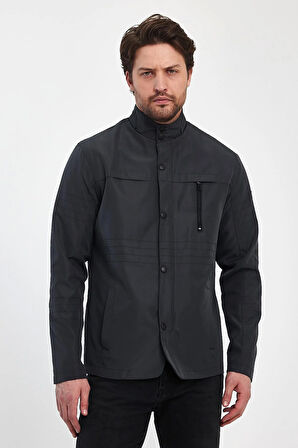 Erkek Gri Hakim Regular Uzun Mevsimlik Pamuk Polyester Karışımlı Safari Mont&Ceket