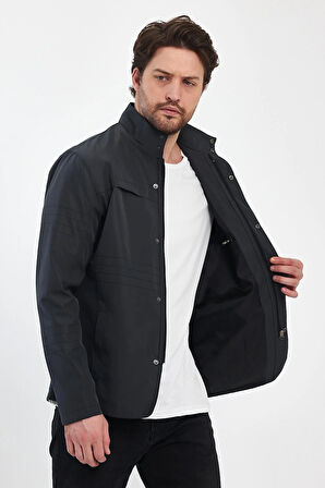 Erkek Gri Hakim Regular Uzun Mevsimlik Pamuk Polyester Karışımlı Safari Mont&Ceket