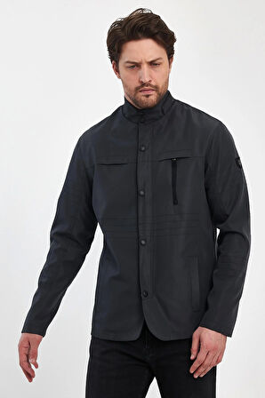 Erkek Gri Hakim Regular Uzun Mevsimlik Pamuk Polyester Karışımlı Safari Mont&Ceket