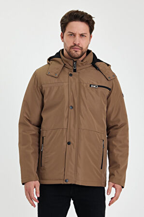 Kahverengi İçi Kalın Kürklü Çıkartılabilir Kapüşonlu Fermuar Çepli Rüzgar Ve Su Geçirmez Mont&Kaban