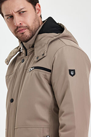 Krem İçi Kalın Kürklü Çıkartılabilir Kapüşonlu Fermuar Çepli Rüzgar Ve Su Geçirmez Mont&Kaban